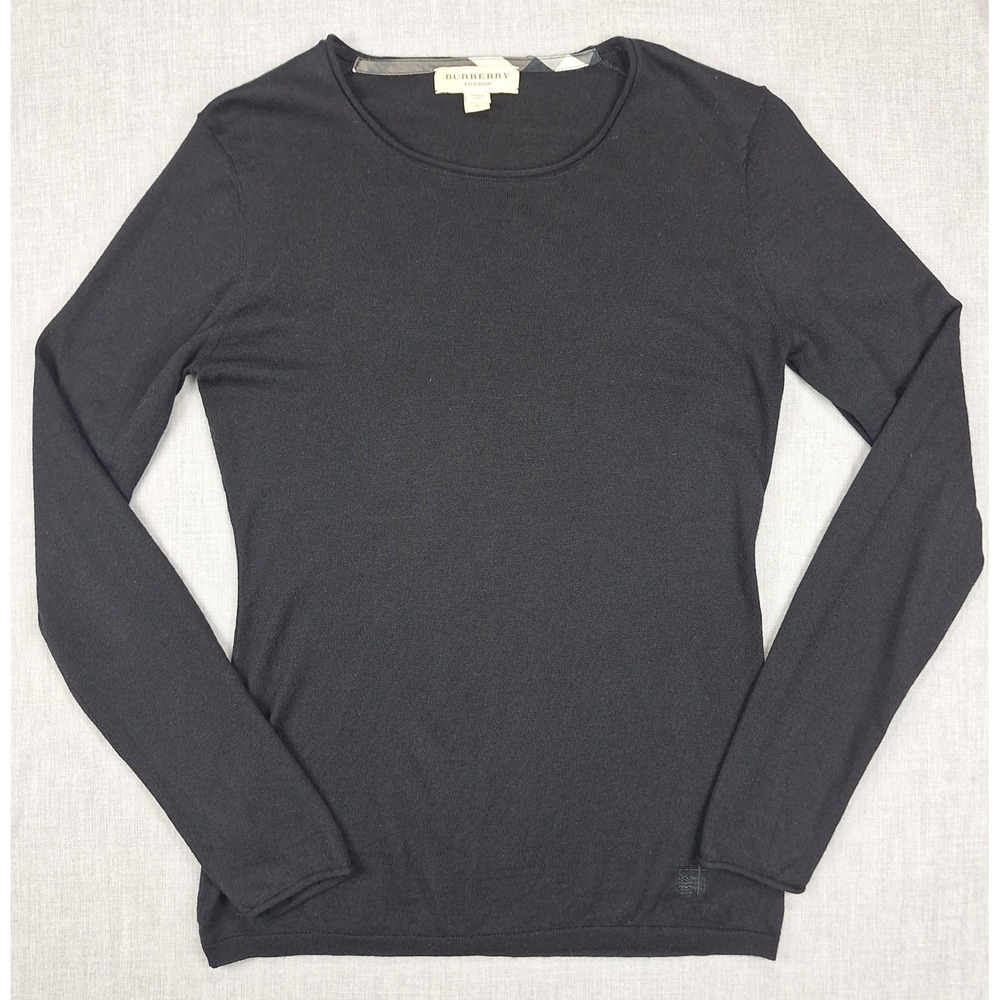 Burberry London Womens Black Wool Silk Crew Neck Long Sleeve Sweater Small
